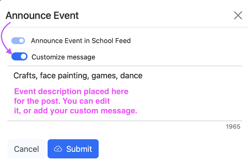 event message