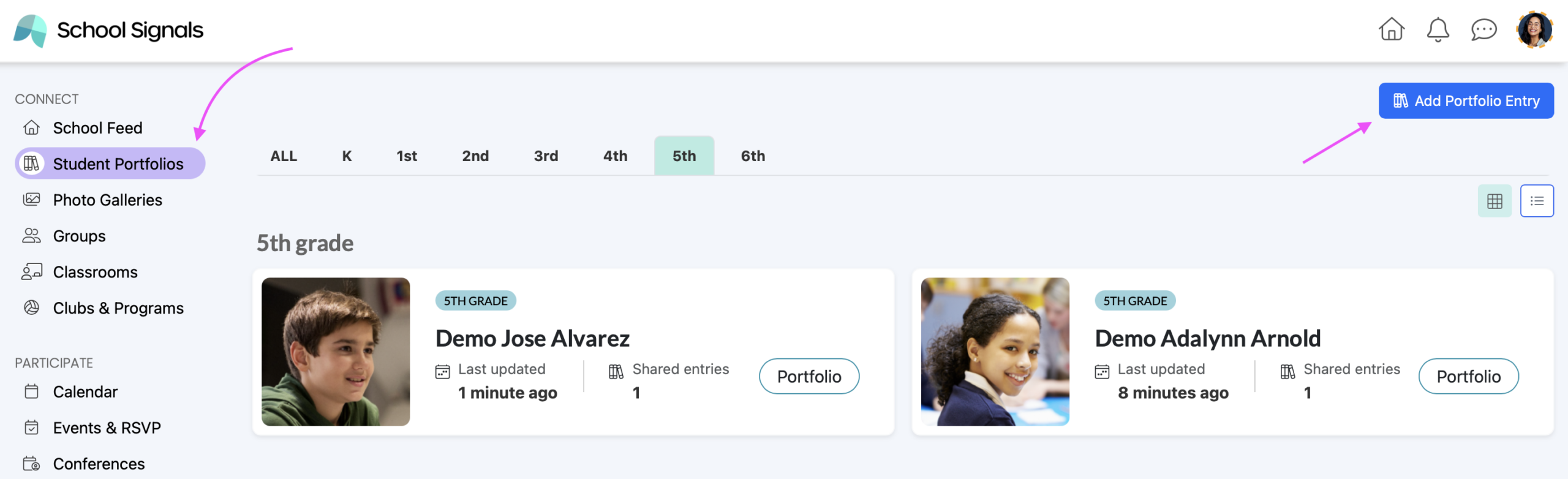 student portfolio UI